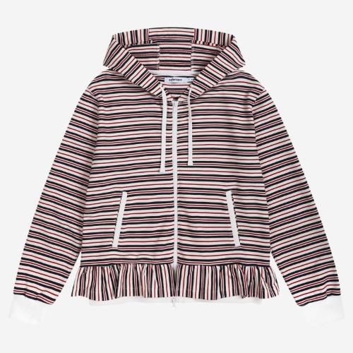 REGULAR STRIPE FRILL HOOD ZIP-UP (RED/NAVY)