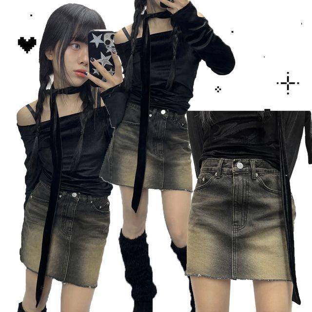 핫딜🔥 Y2K vintage washing mini skirt - 와투케 키치힙 빈티지 워싱 미니스커트 연말 크리스마스 파티 당일발송 빠른배송