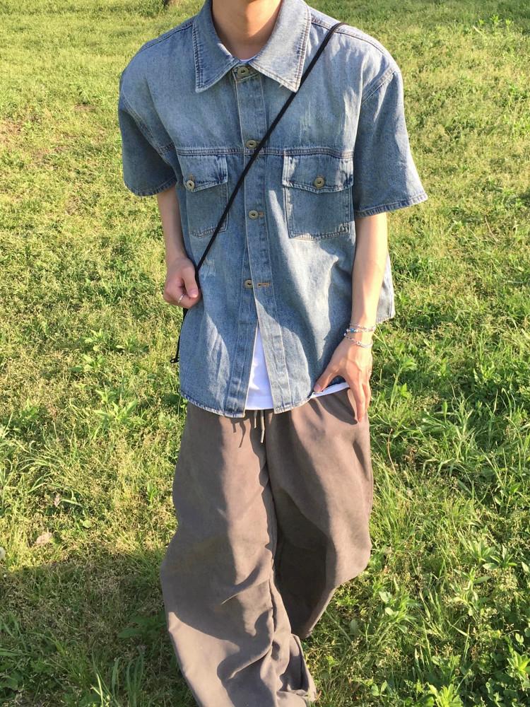 에비드 데님 반팔 셔츠 -1C