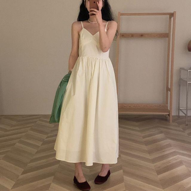 나시 레이어드 면 롱 민소매 원피스