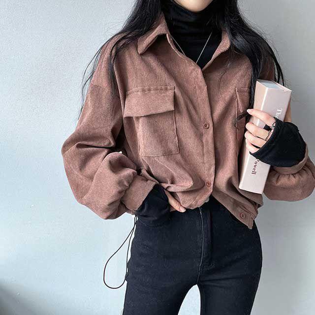 (핏예쁨!~2XL) 골덴 포켓 벌룬 스트링 크롭 남방 셔츠_쏠트베이비