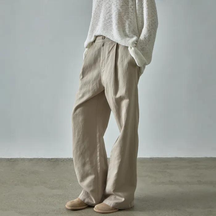 린넨 더블 포켓 팬츠_olive beige