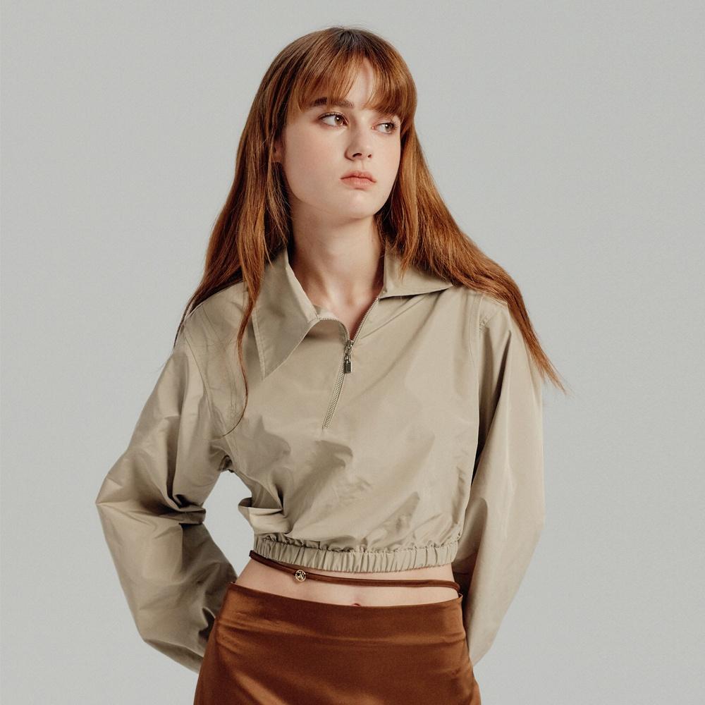 UNBALANCED ZIPUP TOP - TAN