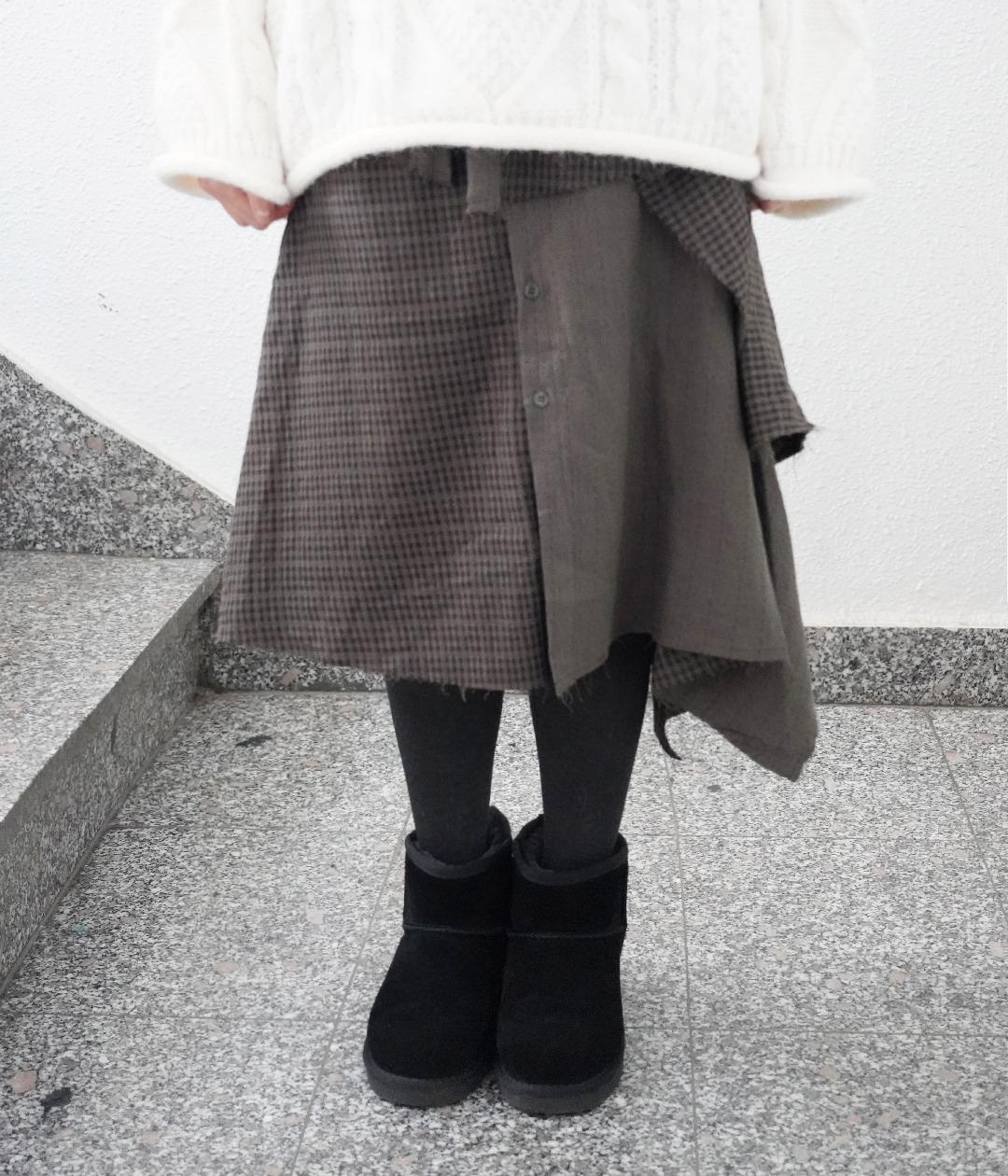 [오늘 출고] 체크 언발 커팅 스커트 (2c)