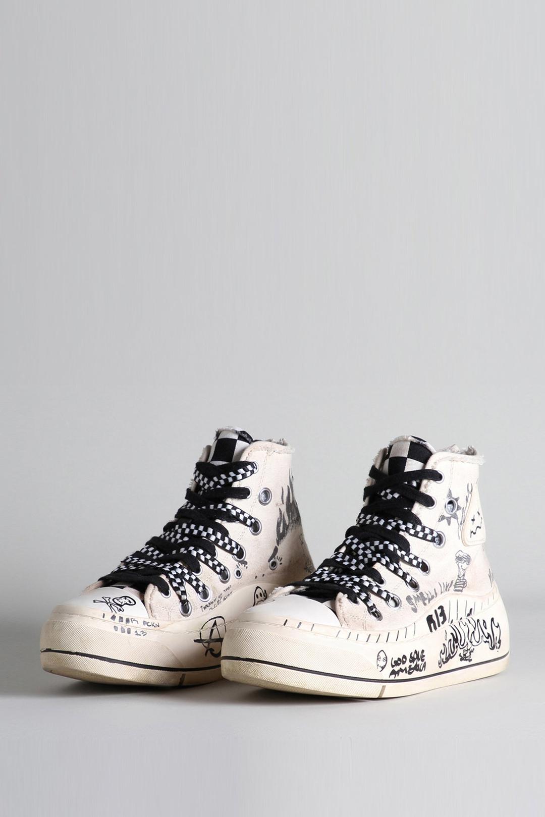 DOUBLE GROMMET KURT HIGH TOP SNEAKER - GRAFFITI ECRU CHECKER - ECRU & CHECKERBOARD W/ GRAFFITI / 5 / R13S5030