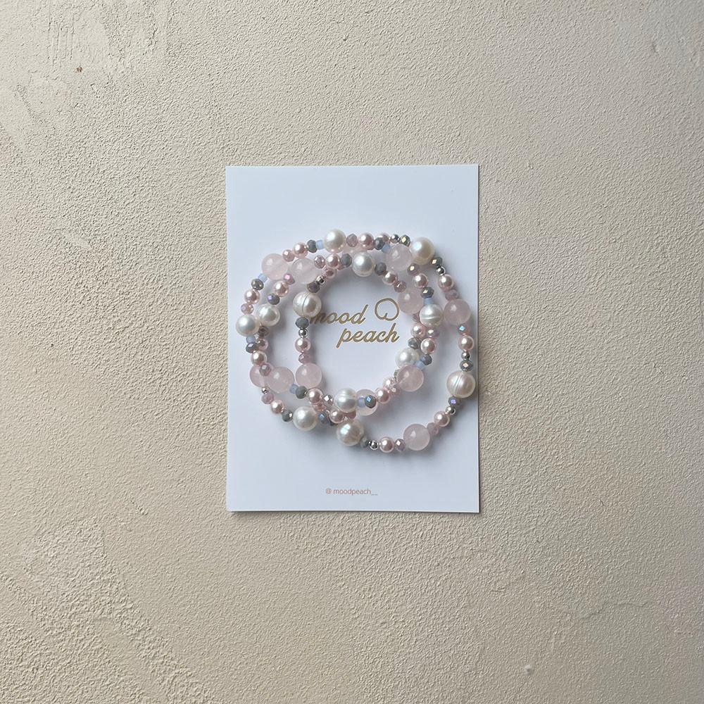[무드피치] 장미석 담수진주 크리스탈 비즈 원석 팔찌