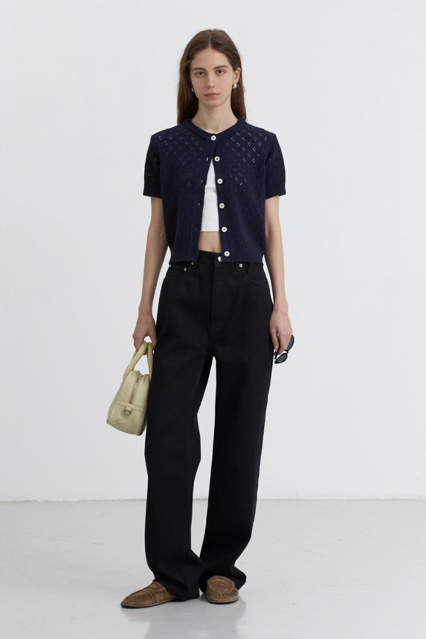 CROCHET CREWNECK CARDIGAN NAVY