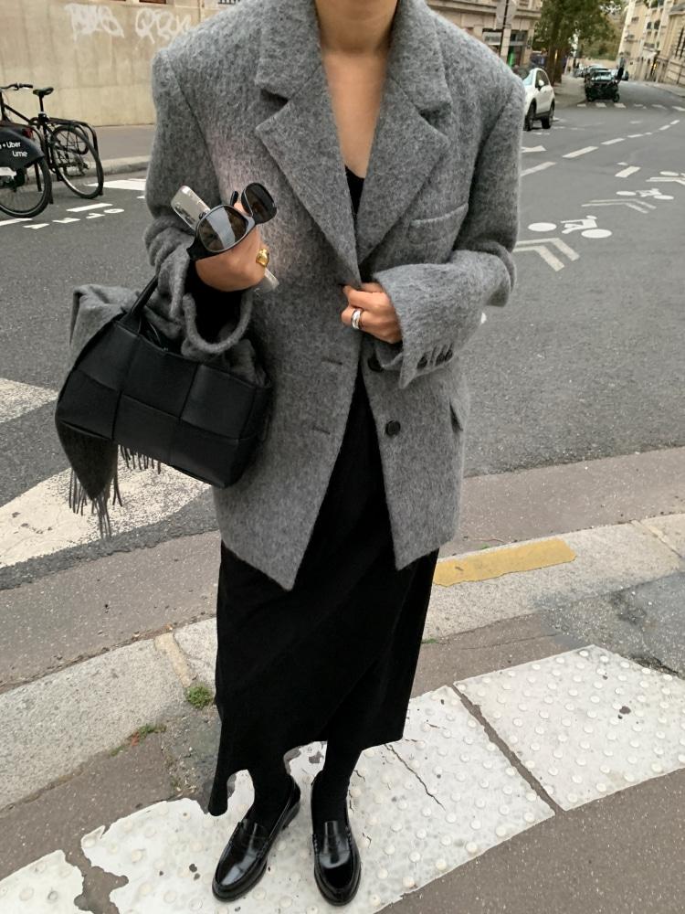 ALPACA SINGLE JACKET - GRAY