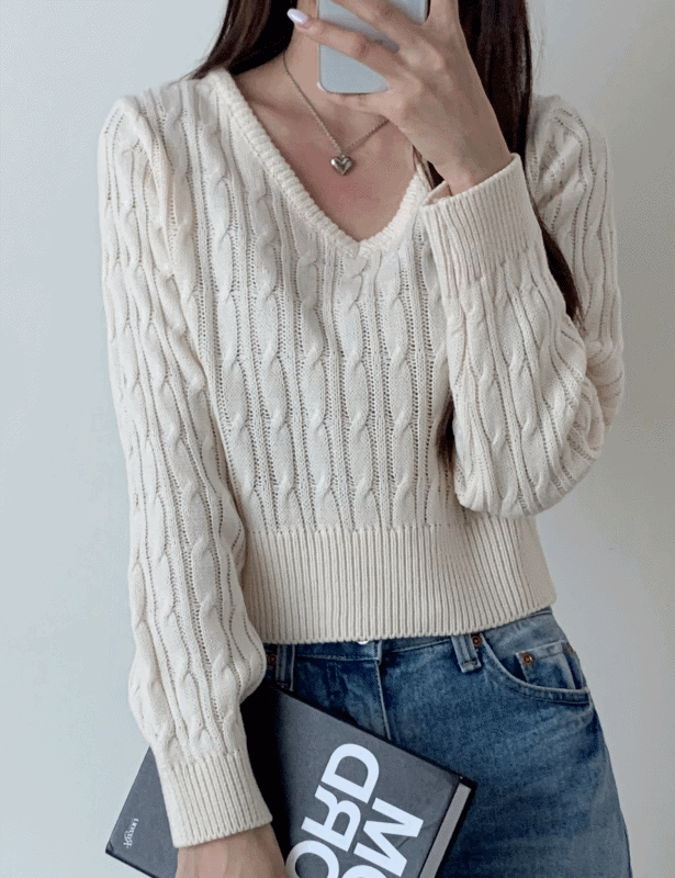 [색감이쁨!/9컬러] 베이직한 컬러! 브이넥 케이블 긴팔 니트 봄 가을 신상