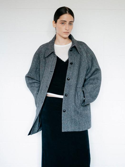 Wool Half Coat Herringbone - Charcoal