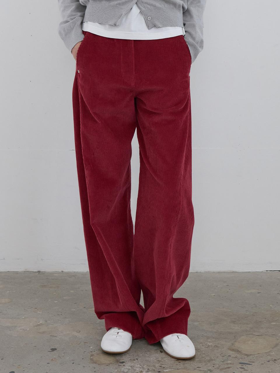 Curved Seam Corduroy Pants Red