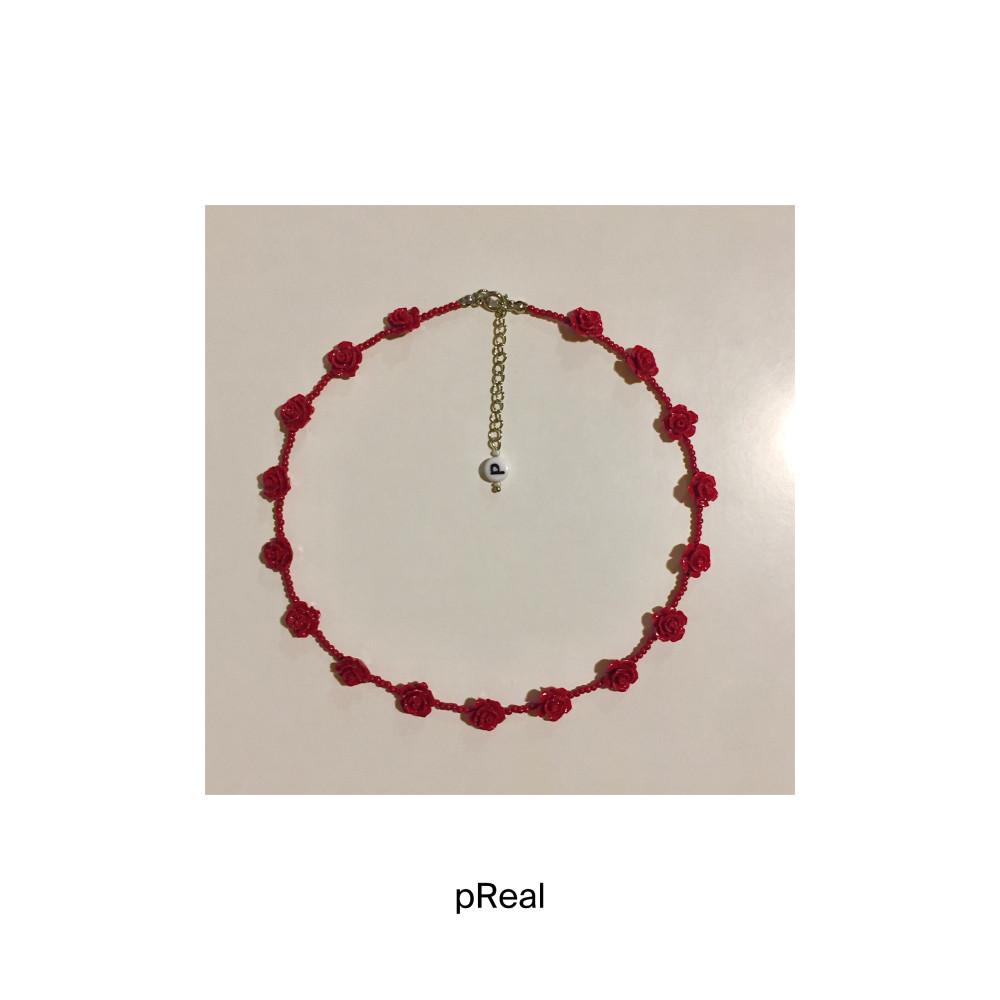 레드 장미 목걸이_Red Rose Beads Necklace