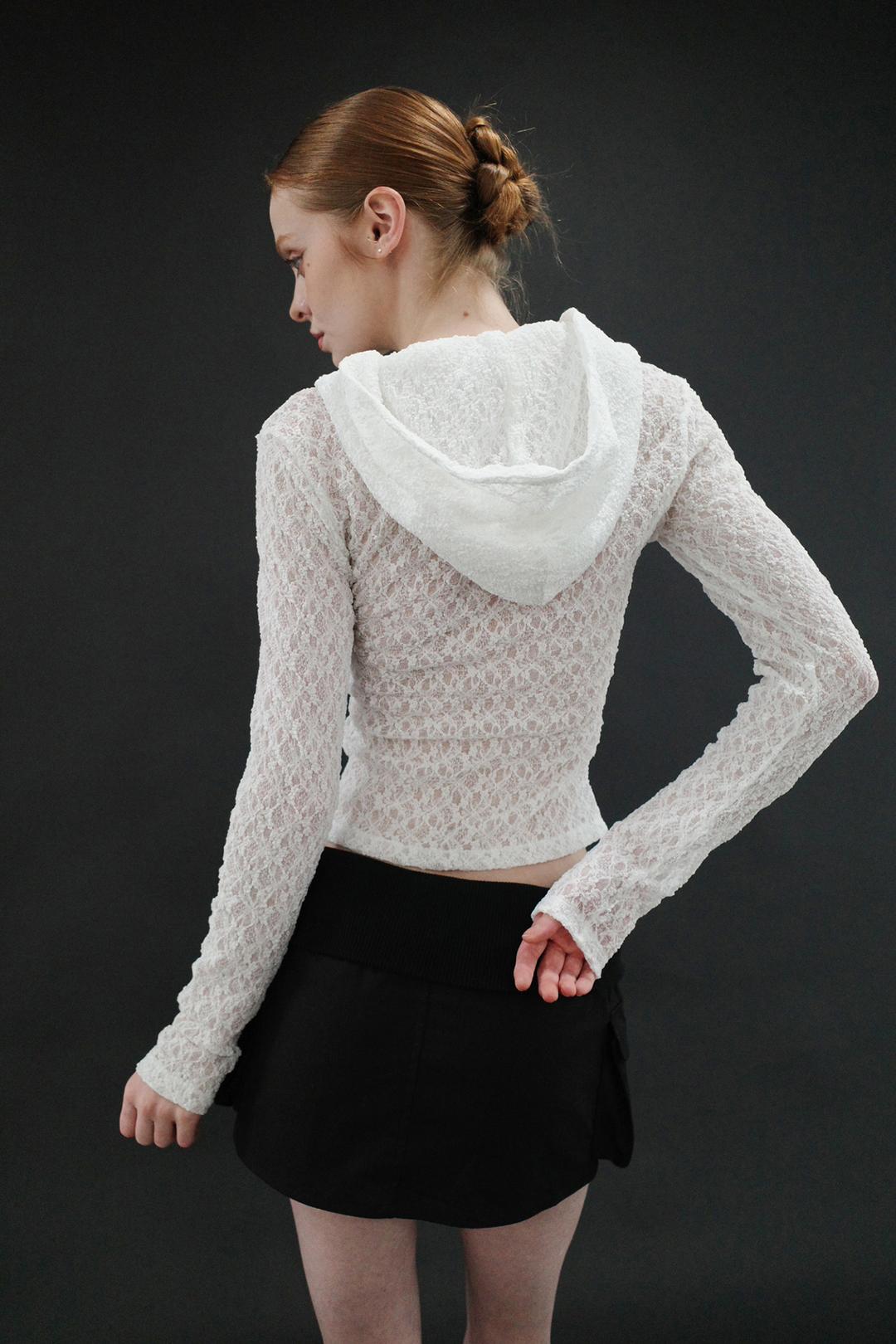 LACE POCKET HOODIE (WHITE)