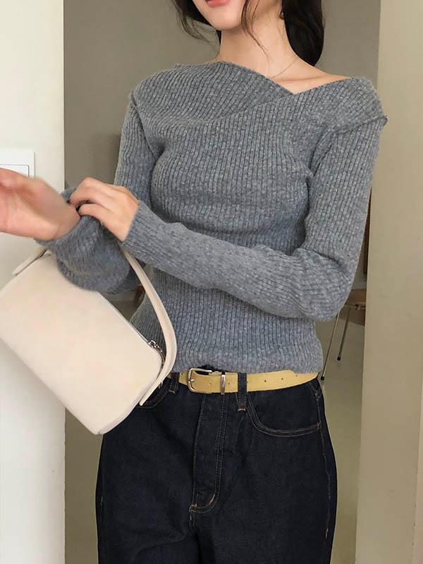 블렘토 언발 오프넥 니트 탑