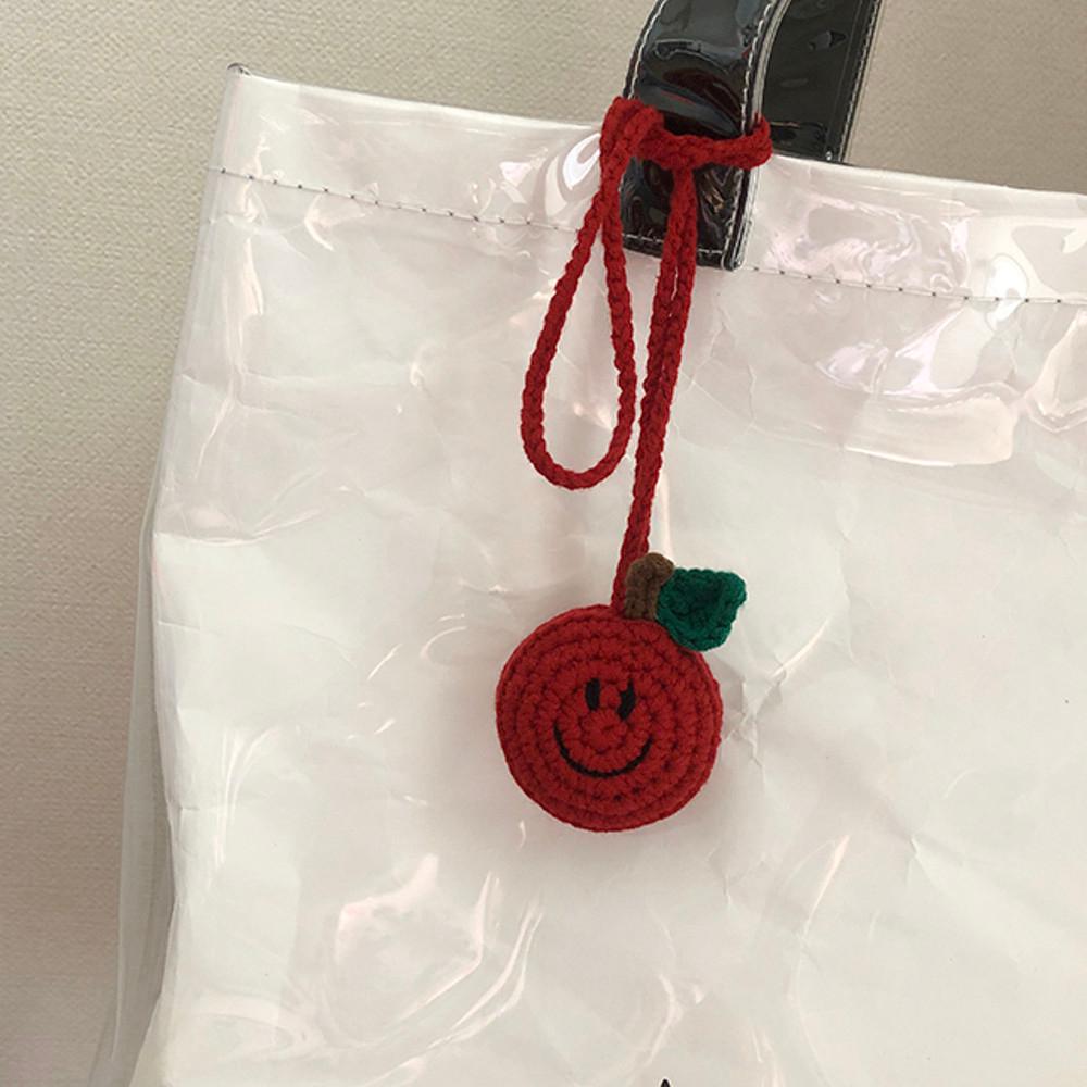 스마일 사과 니트 뜨개  백참 키링 가방장식 고리