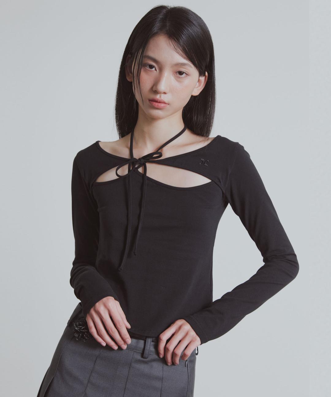 볼레로 레이어드 리본 롱 슬리브 (블랙)