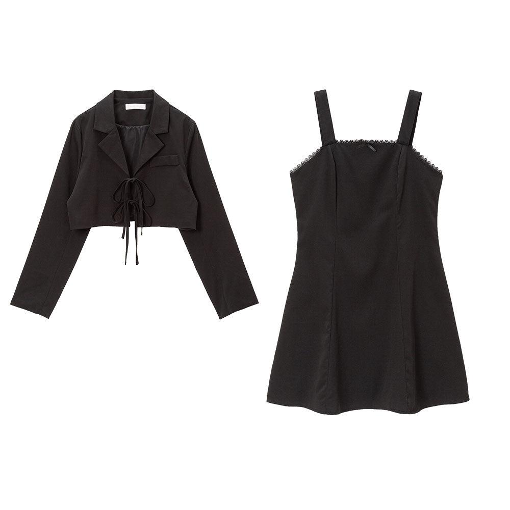 ショートジャケット＆ミニジャンスカセットアップ - オールブラック / M