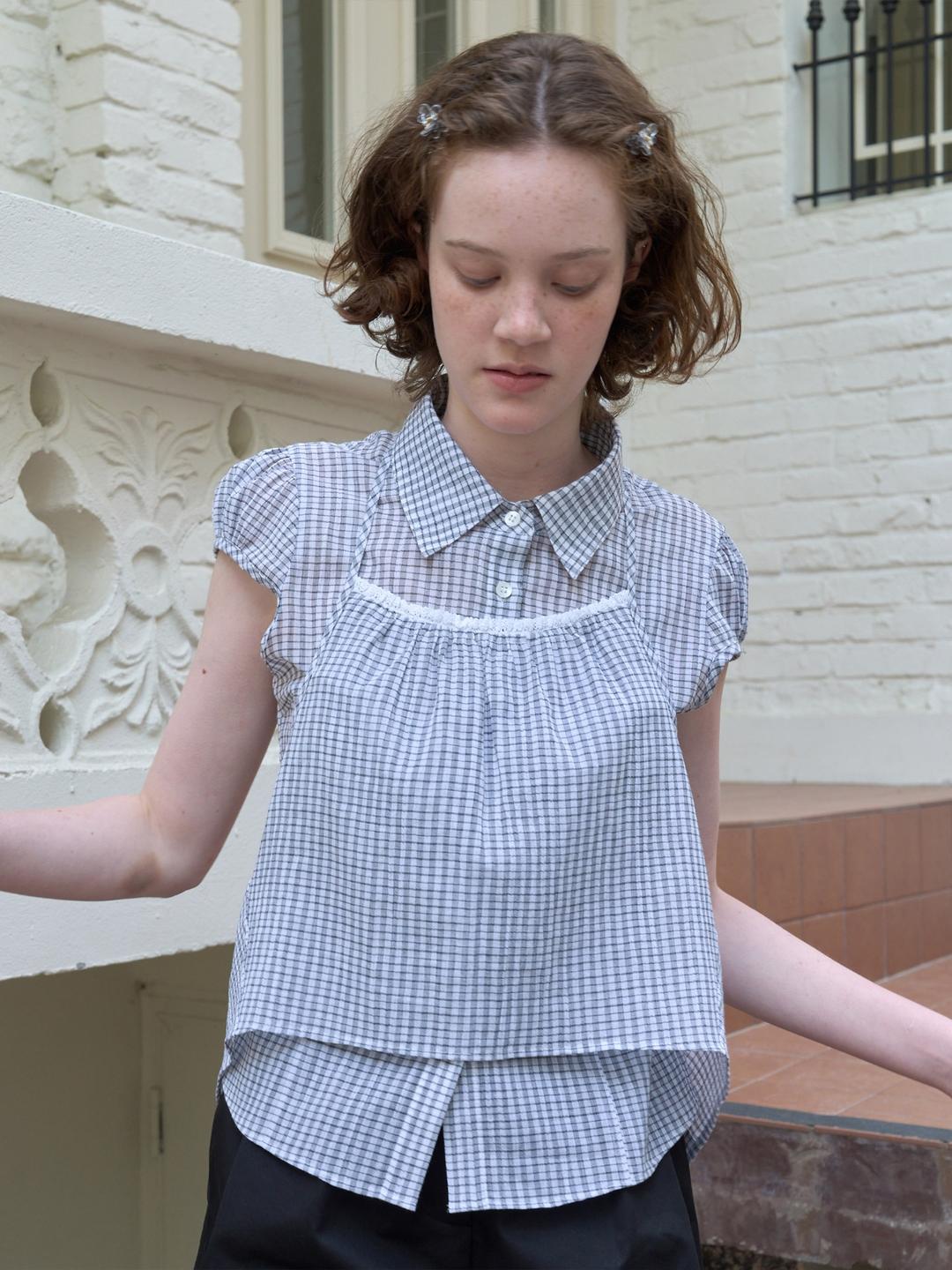 [6.14 순차출고] CHECK CAP SLEEVE SHIRT_BLACK