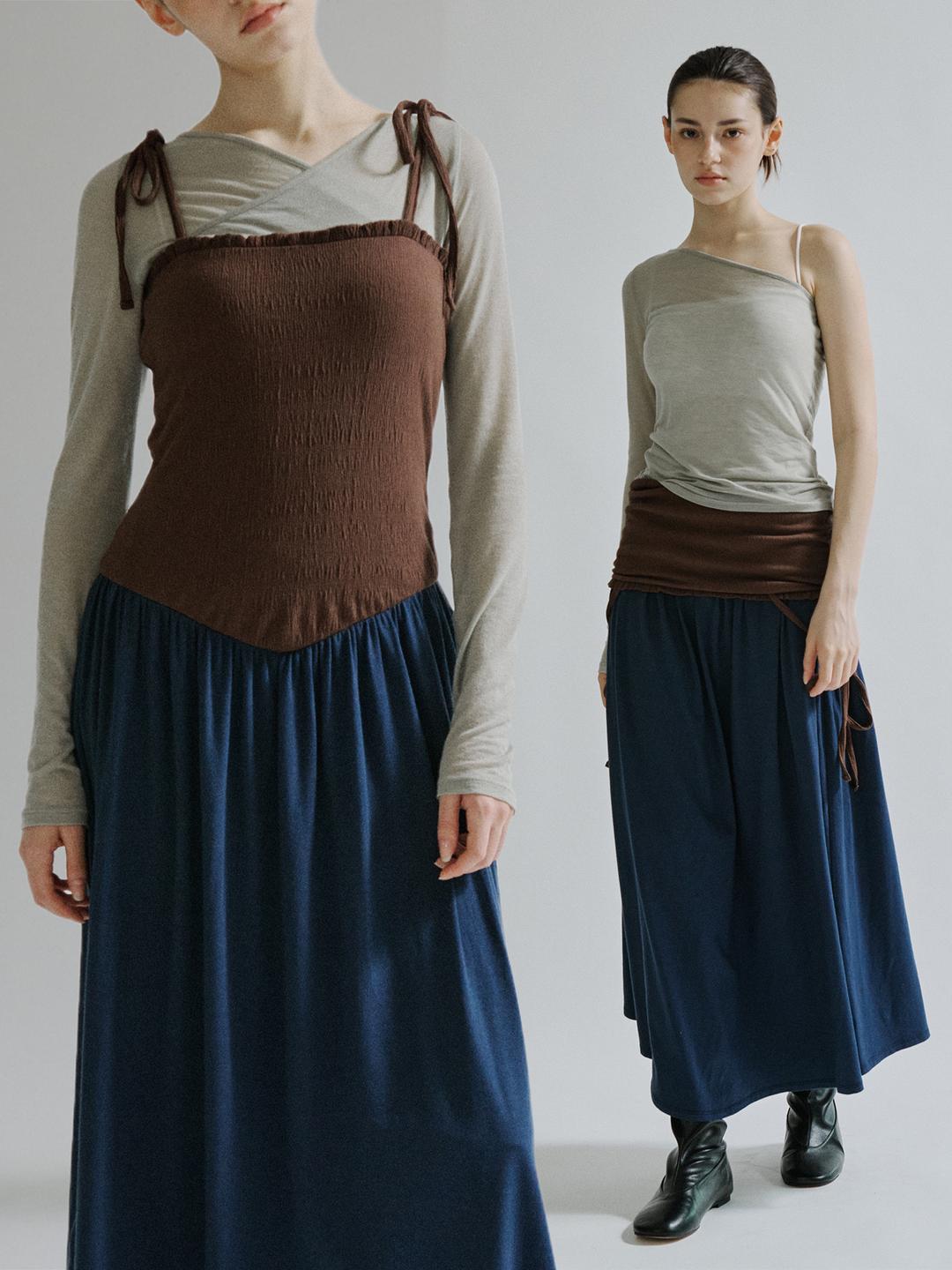 Textured Two-way Dress - Brown/Navy