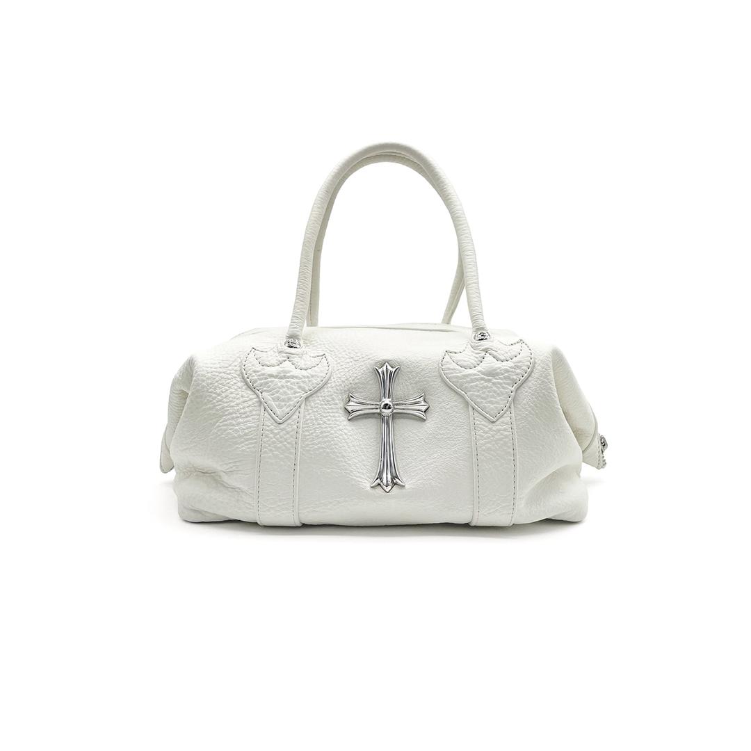 Chrome Hearts White Leather Monica Bag With Silver Cross Logo