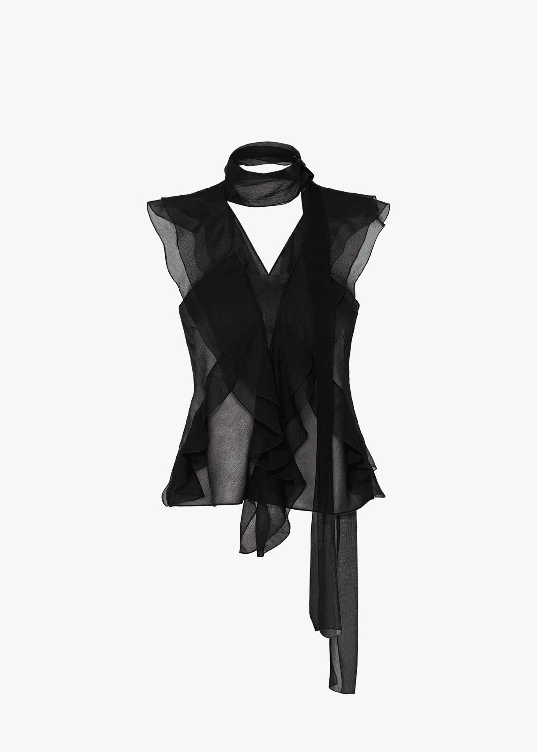 실크 러플 스카프 블라우스