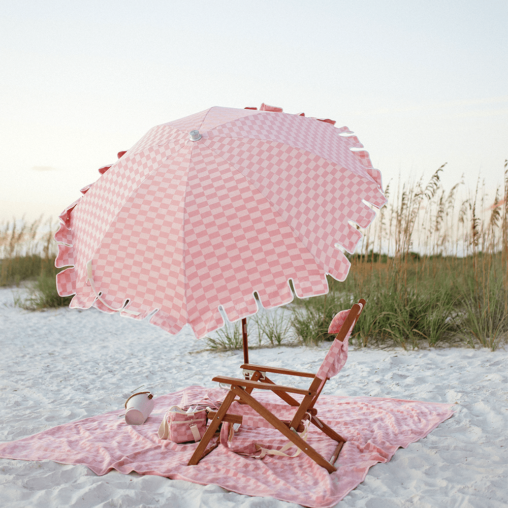 [Business and Pleasure Co.]The Premium Beach Umbrella - Dusty Pink Check
