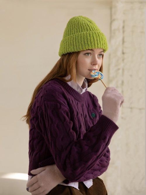 울 트위스티드 크롭 니트 - 퍼플