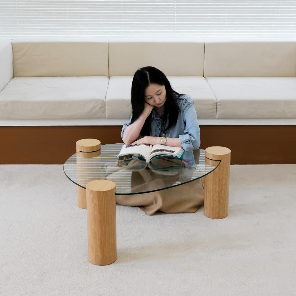 자야캠핑 반타 1720 내추럴 오크 천연 원목 유리 소파 테이블