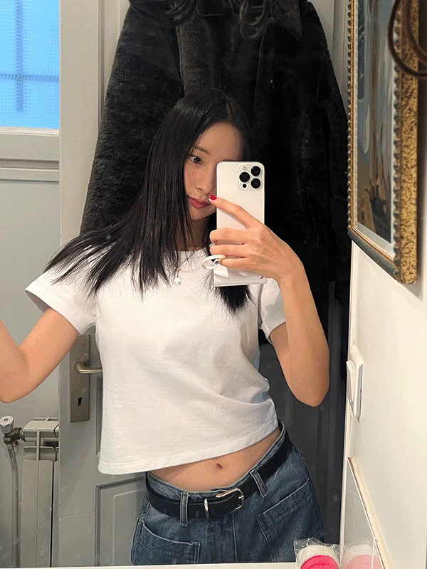 [MÜ ATELIER]  basic semi crop tee