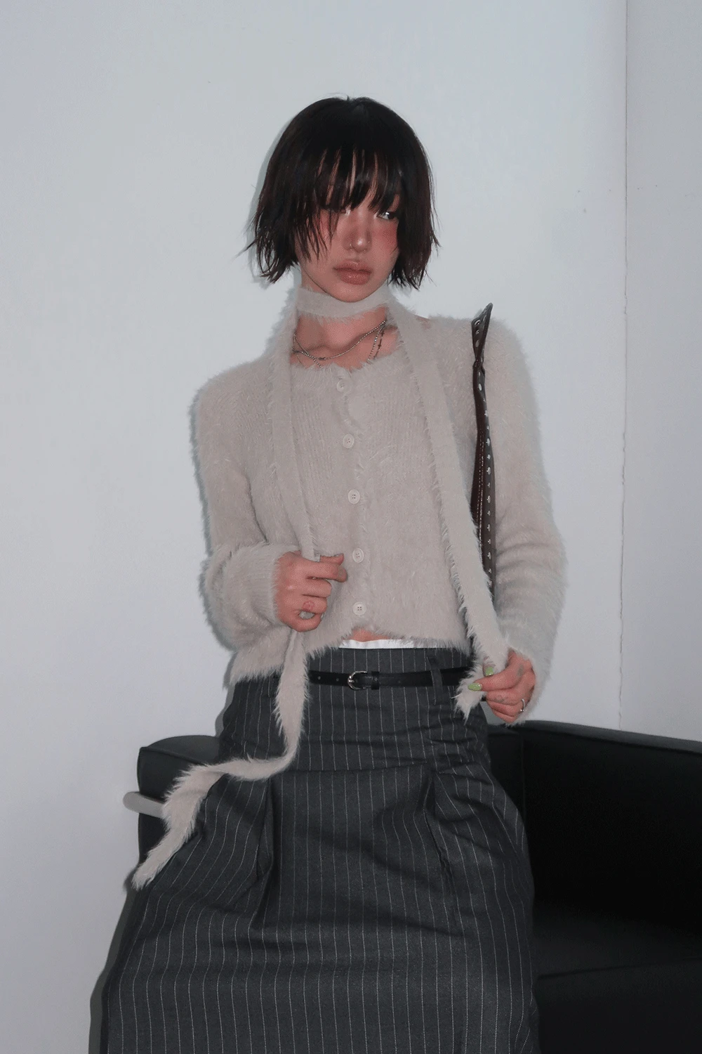 SOFT FUR MUFFLER SET CARDIGAN / 소프트 퍼 머플러 세트 가디건