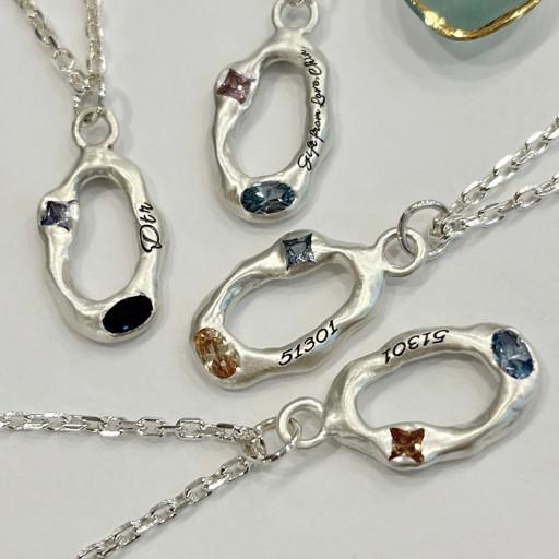 투스톤 타원 초알 목걸이 실버