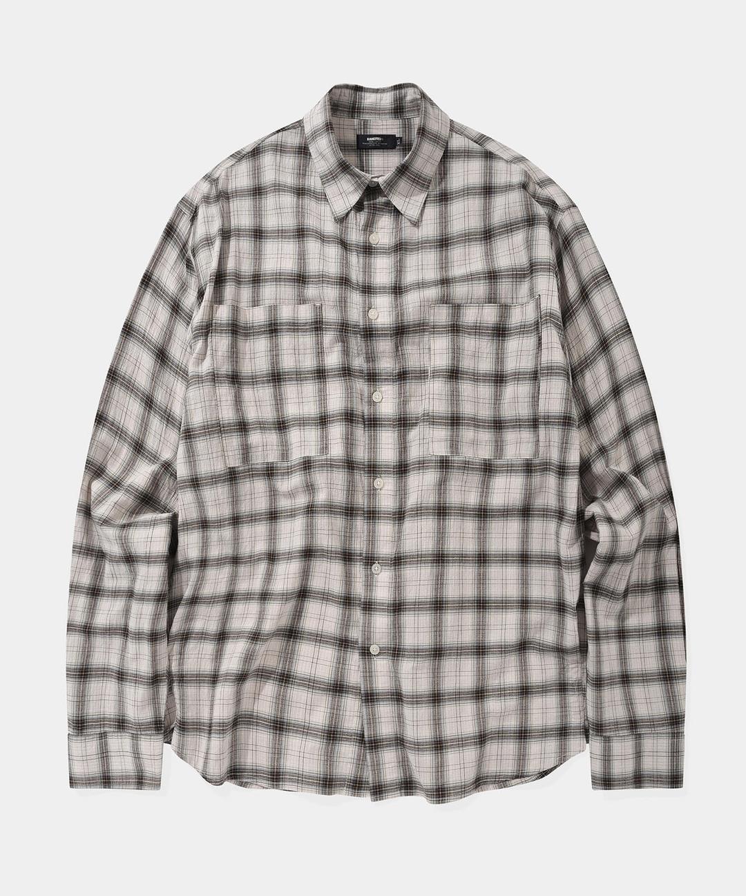 OVER FIT VINTAGE POCKET CHECK SHIRT (CREAM)