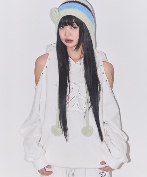 129 컷아웃 오버핏 후드티 화이트