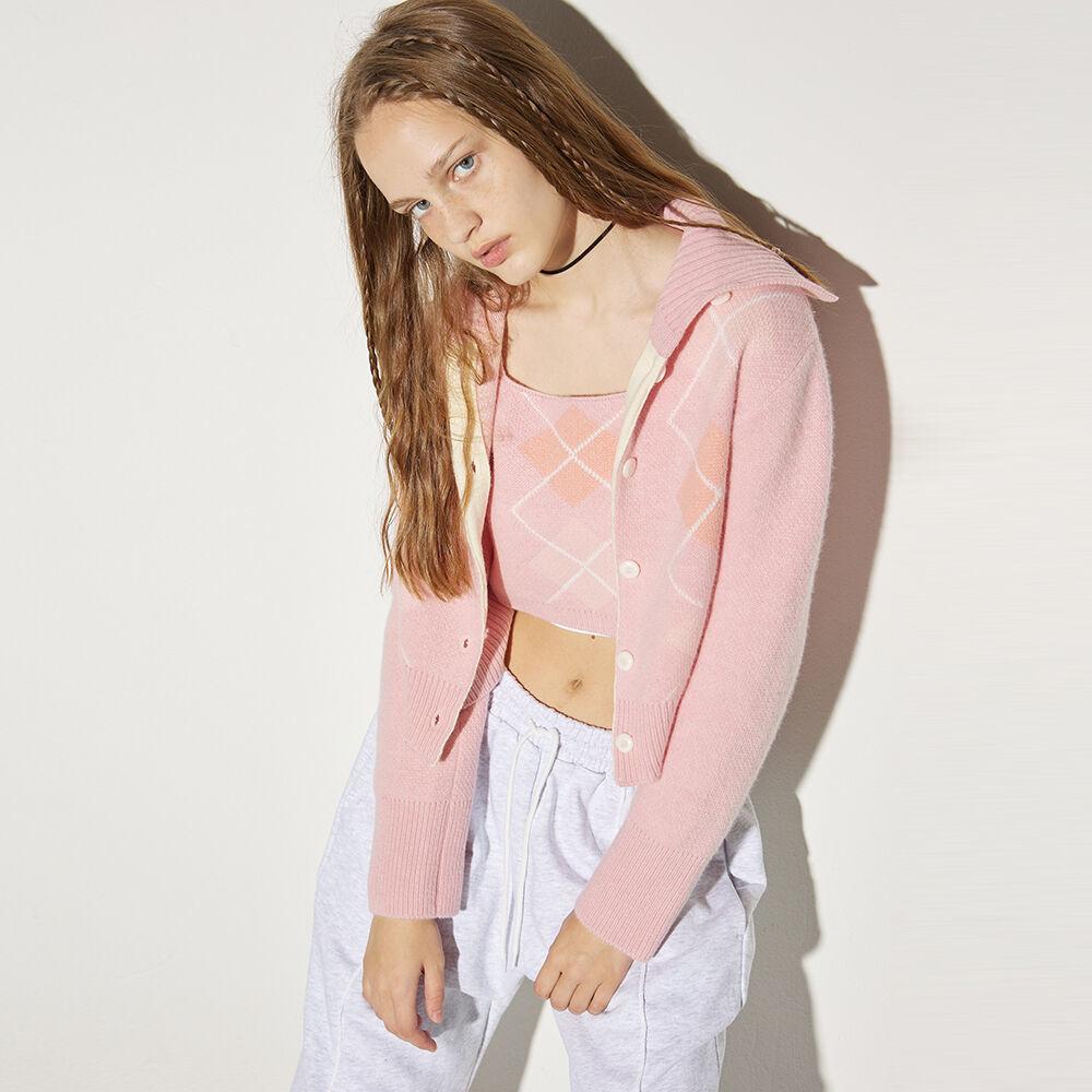 Argyle jacquard cardigan_pink