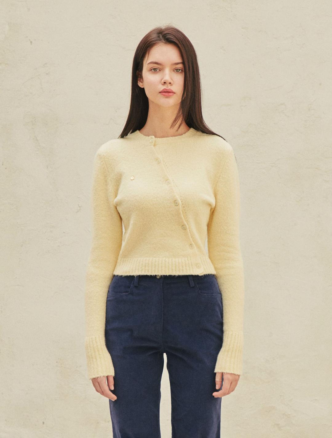 Oblique Button Cardigan (Lemon)