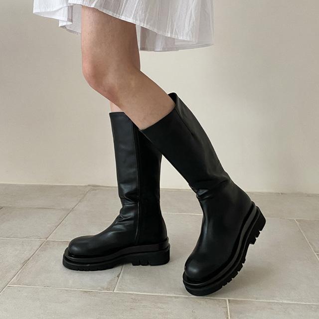 둥근코 옆지퍼 통굽 롱부츠 5cm 2컬러