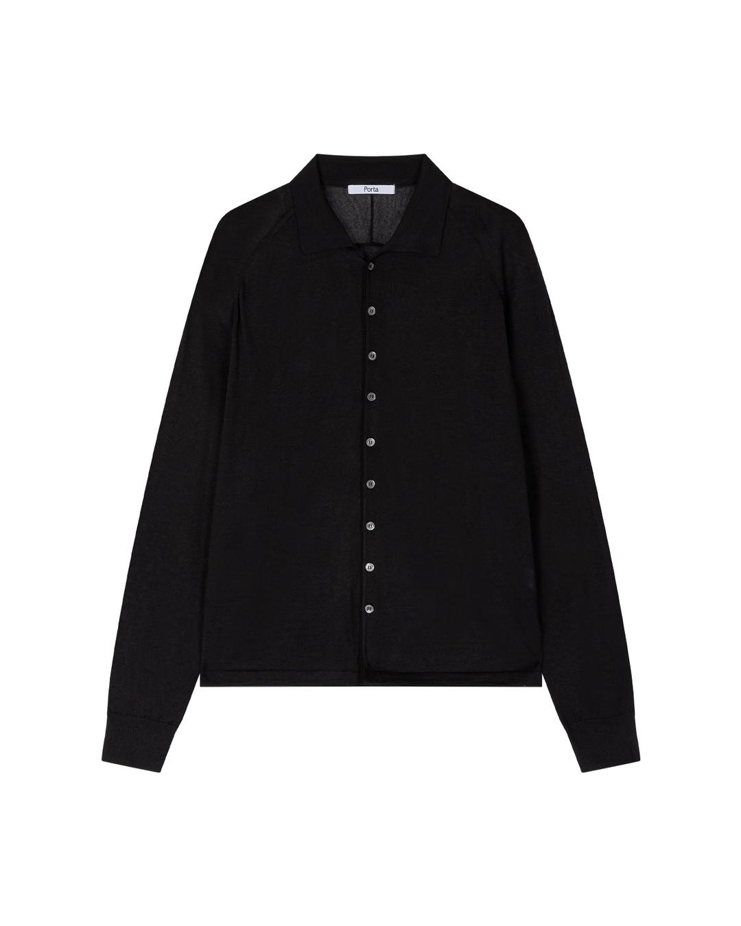 TWO BUTTON COLLAR KNIT CARDIGAN, BLACK