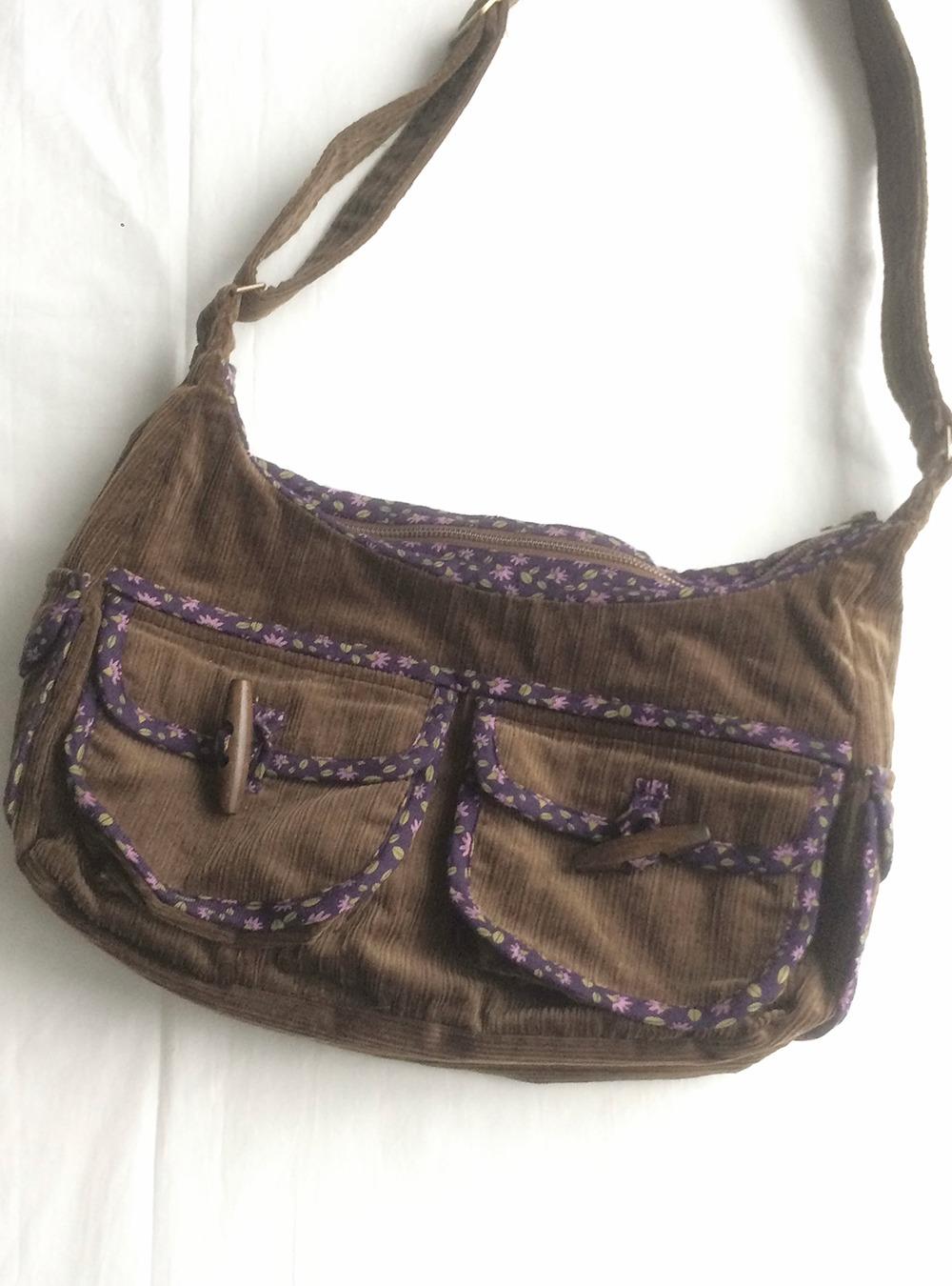 Flower-Patterned Corduroy Crossbody Bag