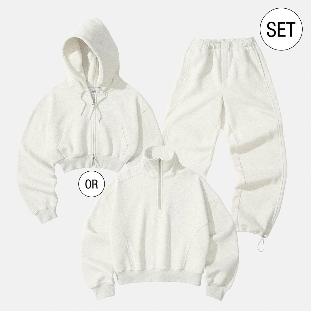 [SET] CROP HOODIE or HALF ZIP-UP SET UP_MELANGE