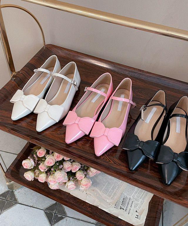 [3color] 리본 스틸레토 슬링 로우힐 웨딩 결혼식 하객 스트랩 흰색 핑크 구두