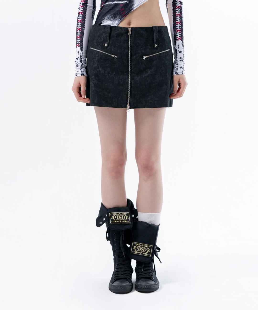 프론트 지퍼 미니 스커트 블랙
