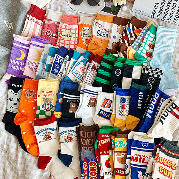 떨샵 [52종]일러스트 나비 양말 감성 곰돌이 패턴 패션양말 모음전
