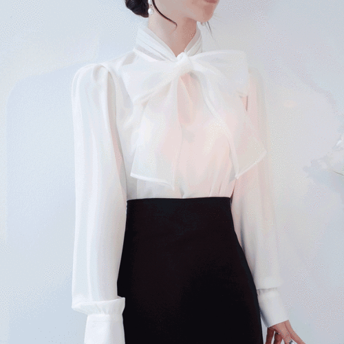 청순해 왕리본 오간자 하객 졸업식 쉬폰 블라우스/3color