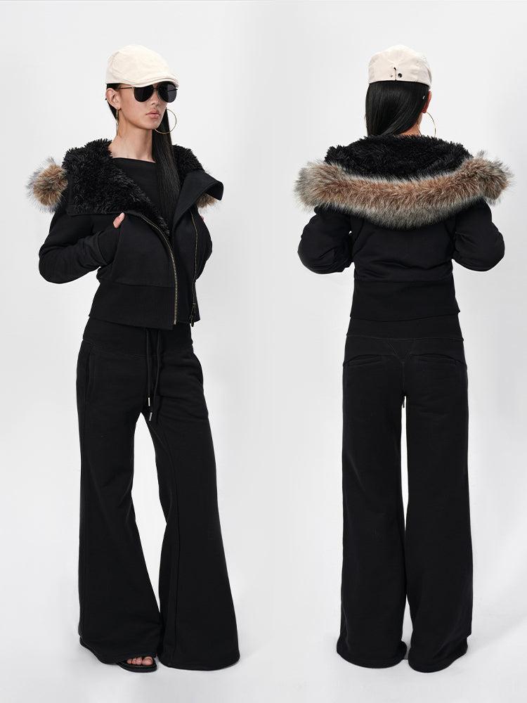 The Hooded Fur Collar Puffer - S / BLACK