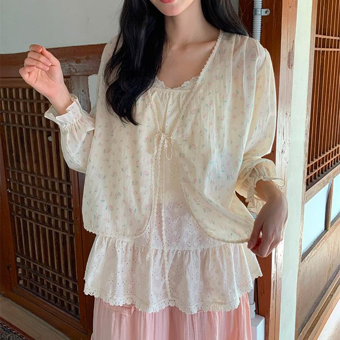 [자체제작] 연꽃 레이스 타이 가디건