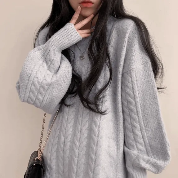 [주문폭주/고퀄리티!] 봄 첫사랑 담당 오버핏 퍼프소매 니트원피스 / 연말룩