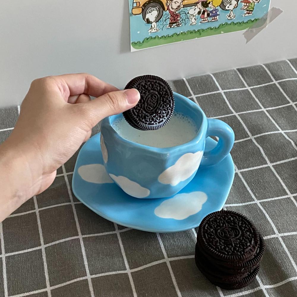 [테이스티드] 어글리 찻잔 받침 세트 홈카페 구름 머그컵