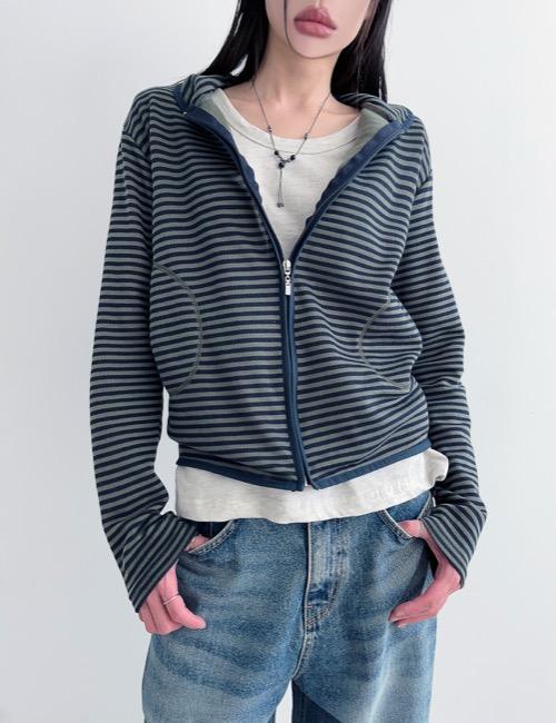 stripe half neck zip-up