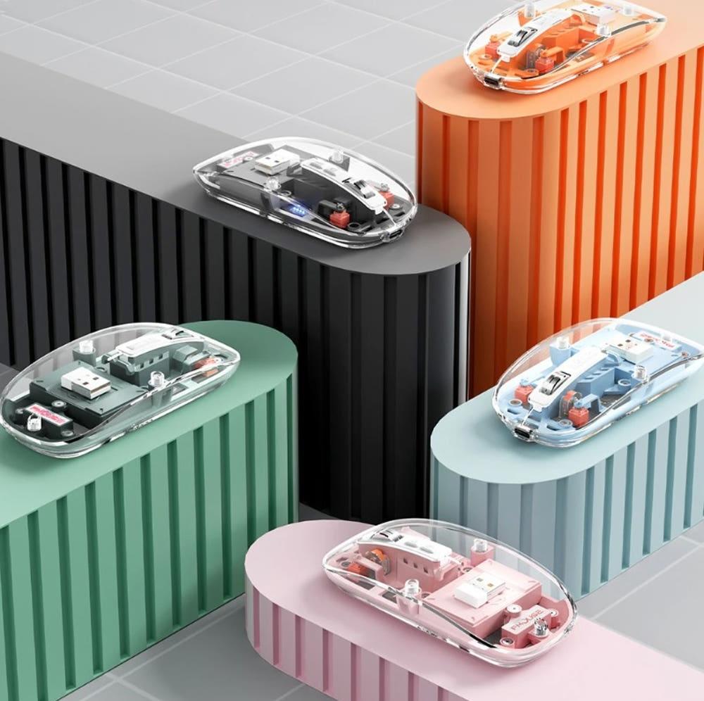 무선 투명 마우스 RGB 블루투스+2.4GHz 기계 감성 메카니컬 PC 용품 양손잡이용