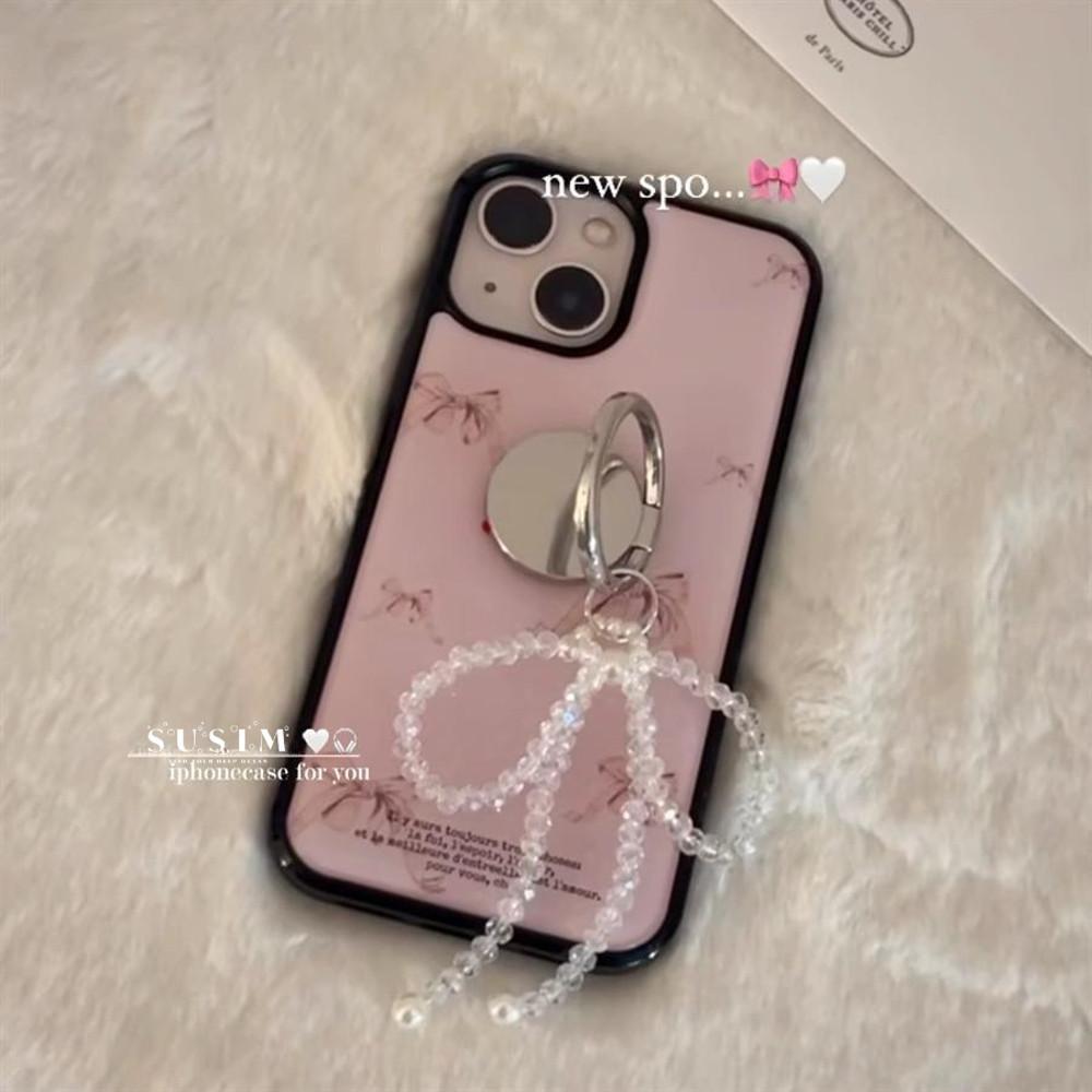 수심 Ballet Ribbon Case 발레 리본 케이스 아이폰 비즈 리본 키링 핑크